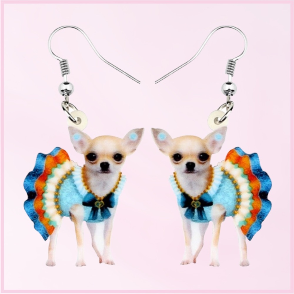 Chihuahua Dress Outfit  Ruffles Acrylic Earrings - Picture 2 of 8